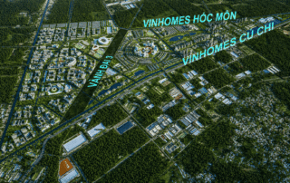 Không gian sống hài hòa khi các khối nhà hiện đại được bao bọc bởi hệ thống cây xanh cổ thụ tại Vinhomes Saigon Park.