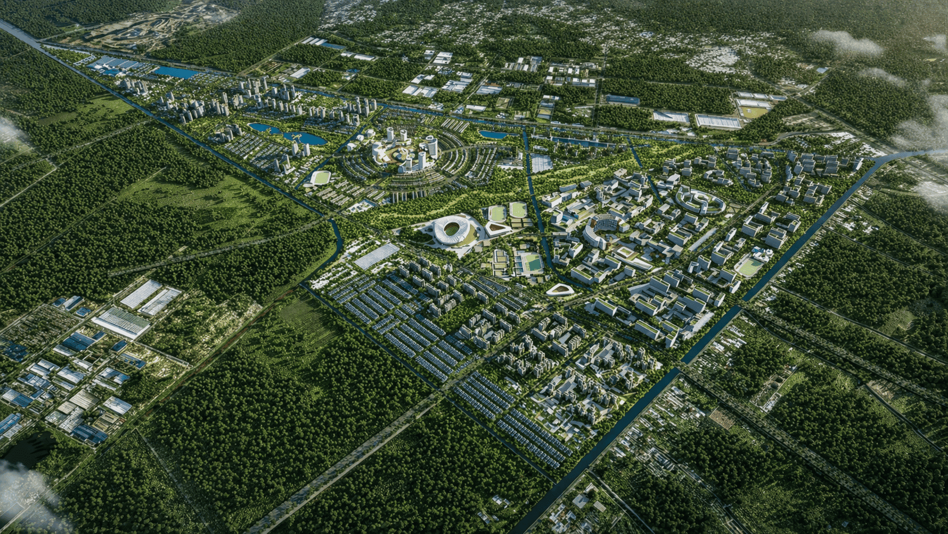 Tầm nhìn toàn cảnh đại đô thị Vinhomes Saigon Park Hóc Môn với quy hoạch đồng bộ và không gian xanh trải dài ngút ngàn tầm mắt.